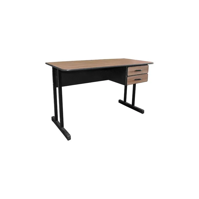 Mesa reta para escritório madeirado carvalho com pé na cor preta 2